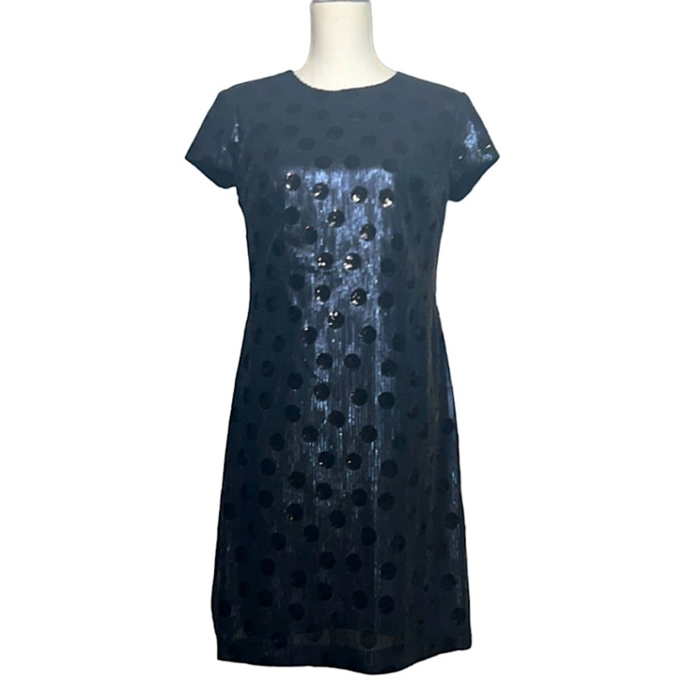 Lauren Ralph Lauren blue sequin Dress Black polka dot details SIZE 8 - Picture 4 of 16